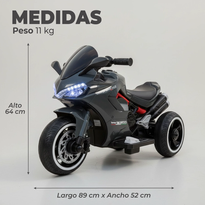 MOTO NIÑOS ELECTRICA 3 RUEDAS EXTREME SPEED LUCES Y SONIDO GRIS - 3