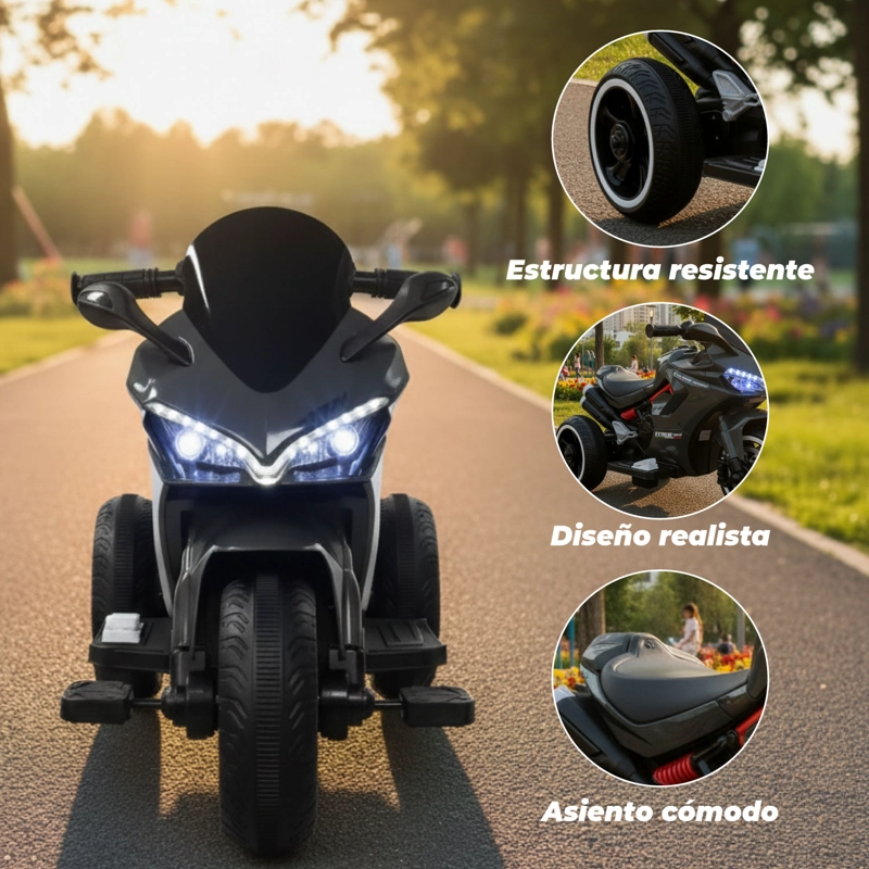 MOTO NIÑOS ELECTRICA 3 RUEDAS EXTREME SPEED LUCES Y SONIDO GRIS - 4
