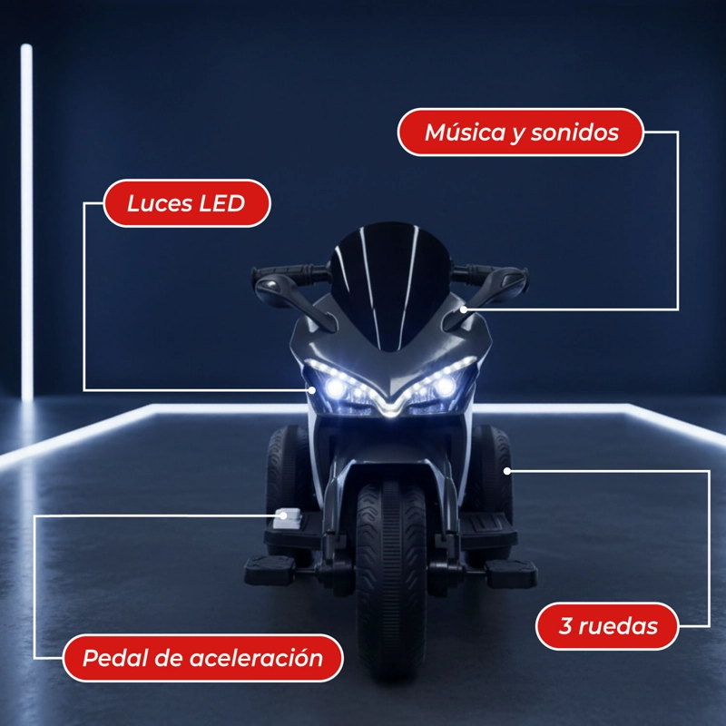 MOTO NIÑOS ELECTRICA 3 RUEDAS EXTREME SPEED LUCES Y SONIDO GRIS - 6