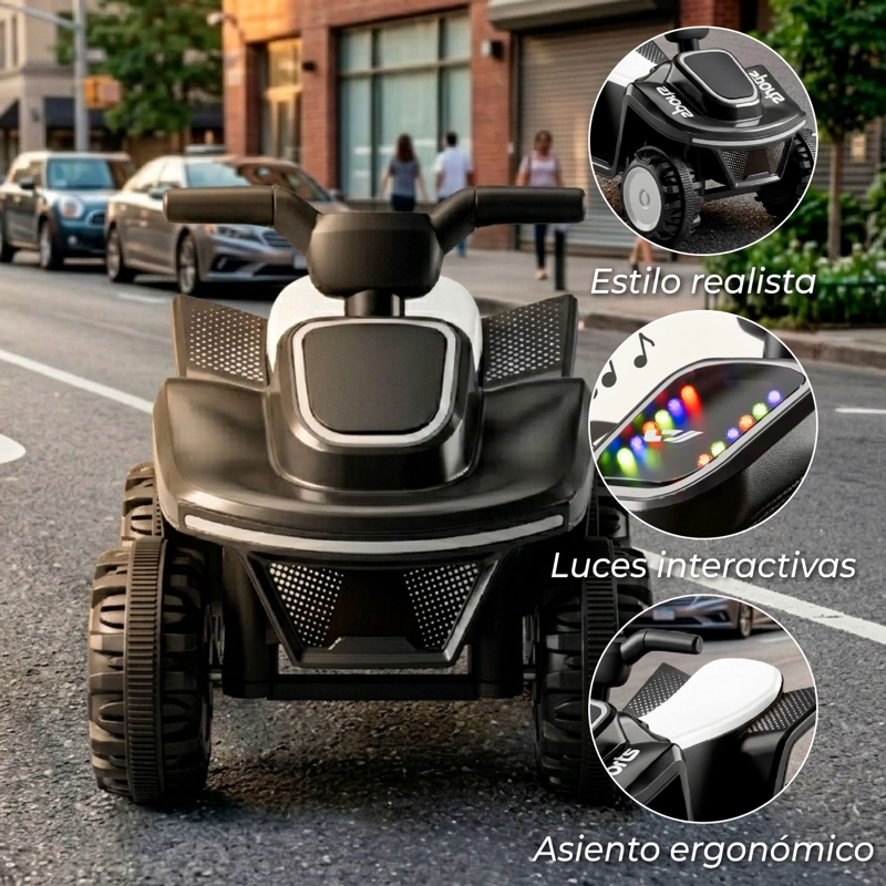 MOTO NIÑOS CUATRIMOTO ELE CTRICA SPORT LUCES Y SONIDO NEGRO - 4