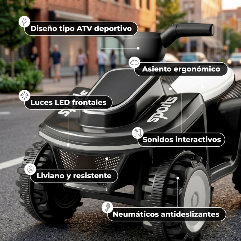 MOTO NIÑOS CUATRIMOTO ELE CTRICA SPORT LUCES Y SONIDO NEGRO - 6