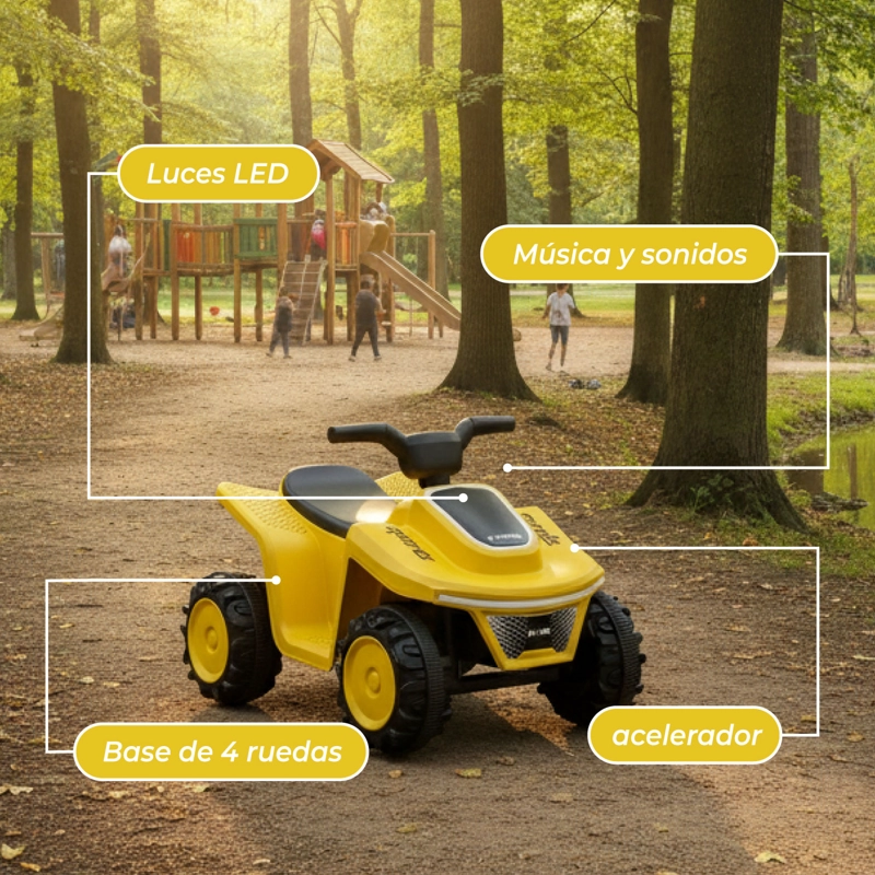 MOTO NIÑOS CUATRIMOTO ELE CTRICA SPORT LUCES Y SONIDO AMARILLO - 6