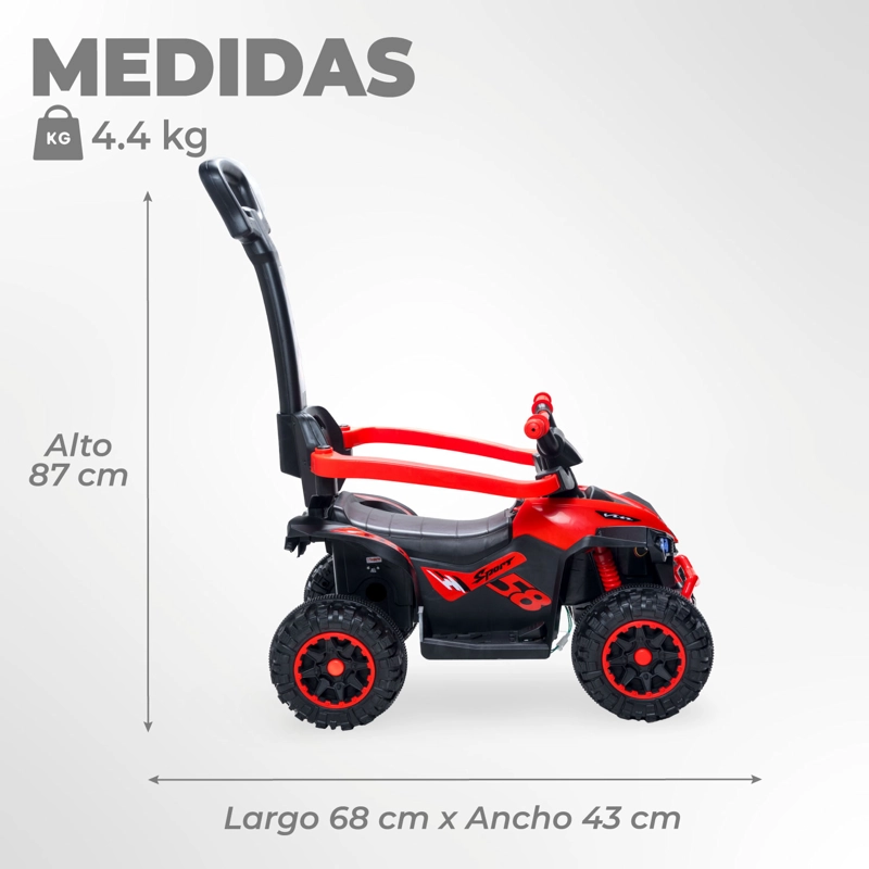 MOTO NIÑOS CUATRIMOTO ELE CTRICA TODO TERRENO MANGO DIRECCIONAL ROJO - 2