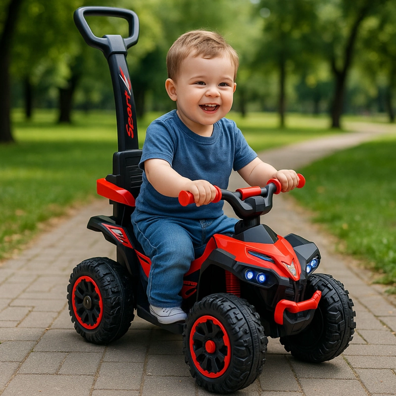 MOTO NIÑOS CUATRIMOTO ELE CTRICA TODO TERRENO MANGO DIRECCIONAL ROJO - 4