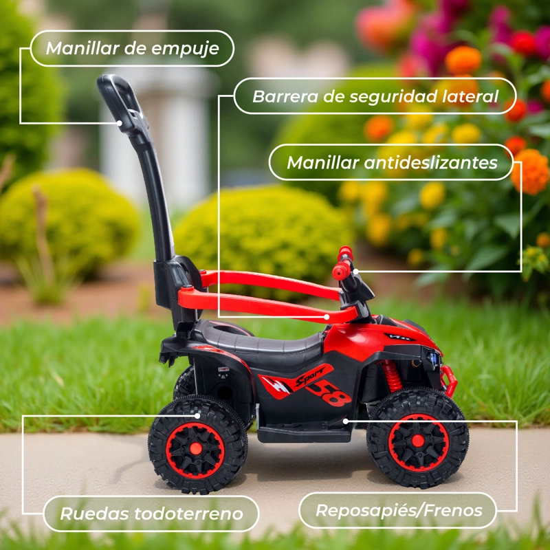 MOTO NIÑOS CUATRIMOTO ELE CTRICA TODO TERRENO MANGO DIRECCIONAL ROJO - 5