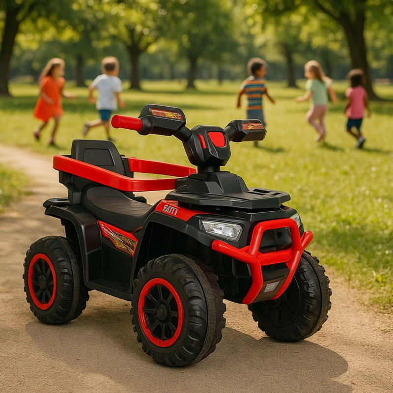 MOTO NIÑOS CUATRIMOTO ELE CTRICA TODO TERRENO MANGO DIRECCIONAL ROJO - 2