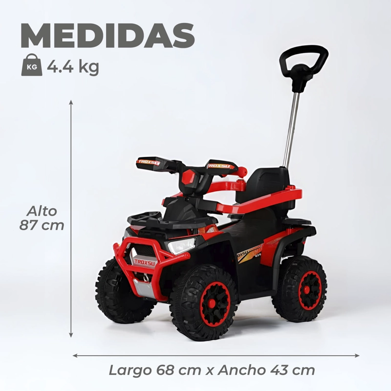 MOTO NIÑOS CUATRIMOTO ELE CTRICA TODO TERRENO MANGO DIRECCIONAL ROJO - 3