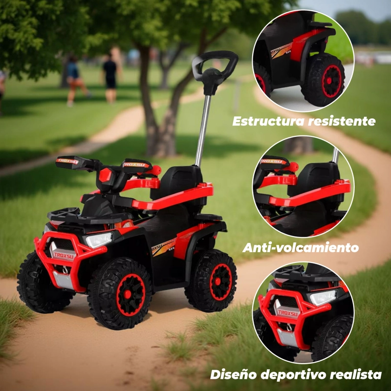 MOTO NIÑOS CUATRIMOTO ELE CTRICA TODO TERRENO MANGO DIRECCIONAL ROJO - 4