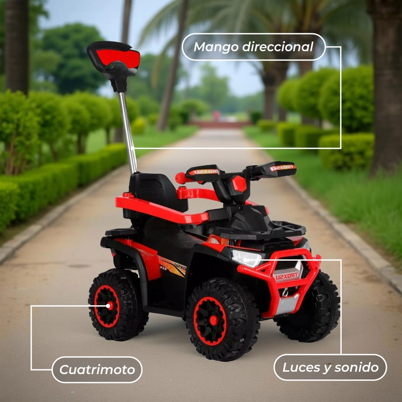 MOTO NIÑOS CUATRIMOTO ELE CTRICA TODO TERRENO MANGO DIRECCIONAL ROJO - 6
