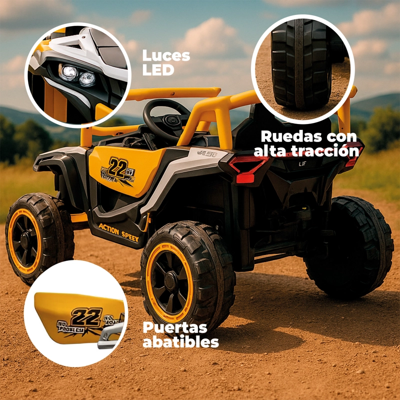 JEEP ELE CTRICO NIÑOS TODO TERRENO  CON CONTROL LUCES LED Y SONIDO AMARILLO - 4