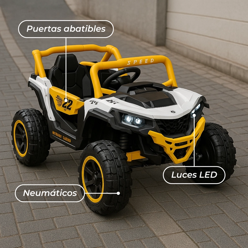 JEEP ELE CTRICO NIÑOS TODO TERRENO  CON CONTROL LUCES LED Y SONIDO AMARILLO - 6