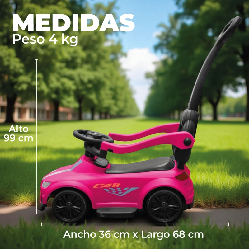 AUTO CORREPASILLO MANGO DIRECCIONAL LUCES Y SONIDO ROSADO - 2