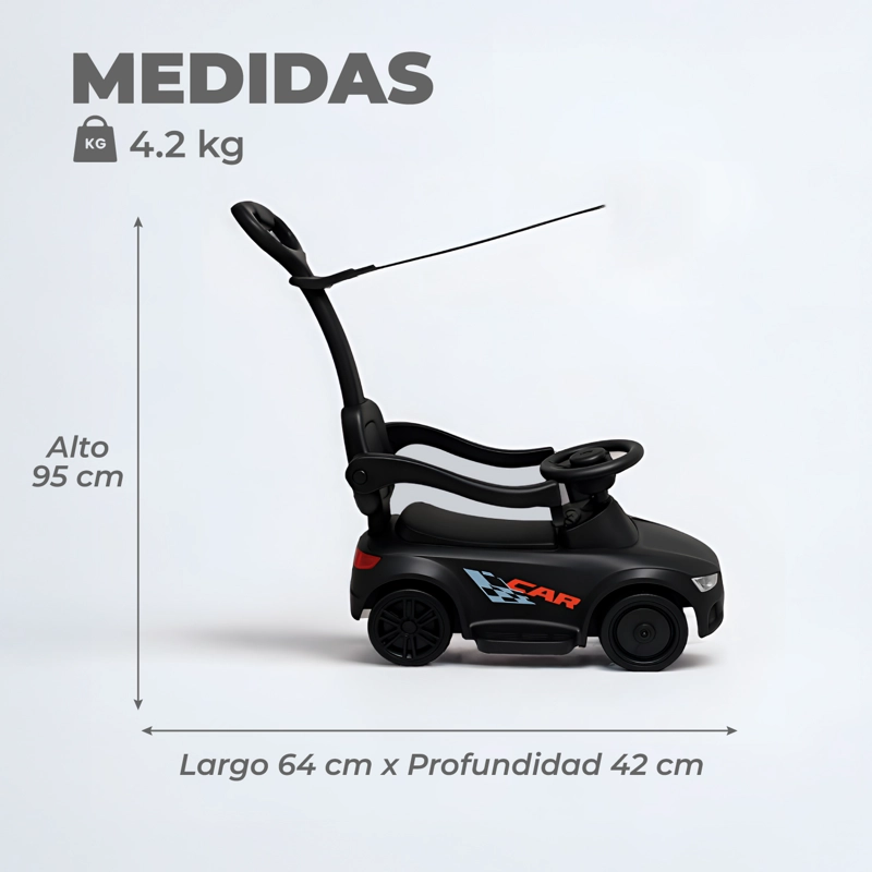 AUTO CORREPASILLO CON MANGO SOMBRILLA, LUCES Y SONIDO NEGRO - 3