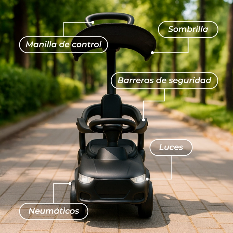 AUTO CORREPASILLO CON MANGO SOMBRILLA, LUCES Y SONIDO NEGRO - 6