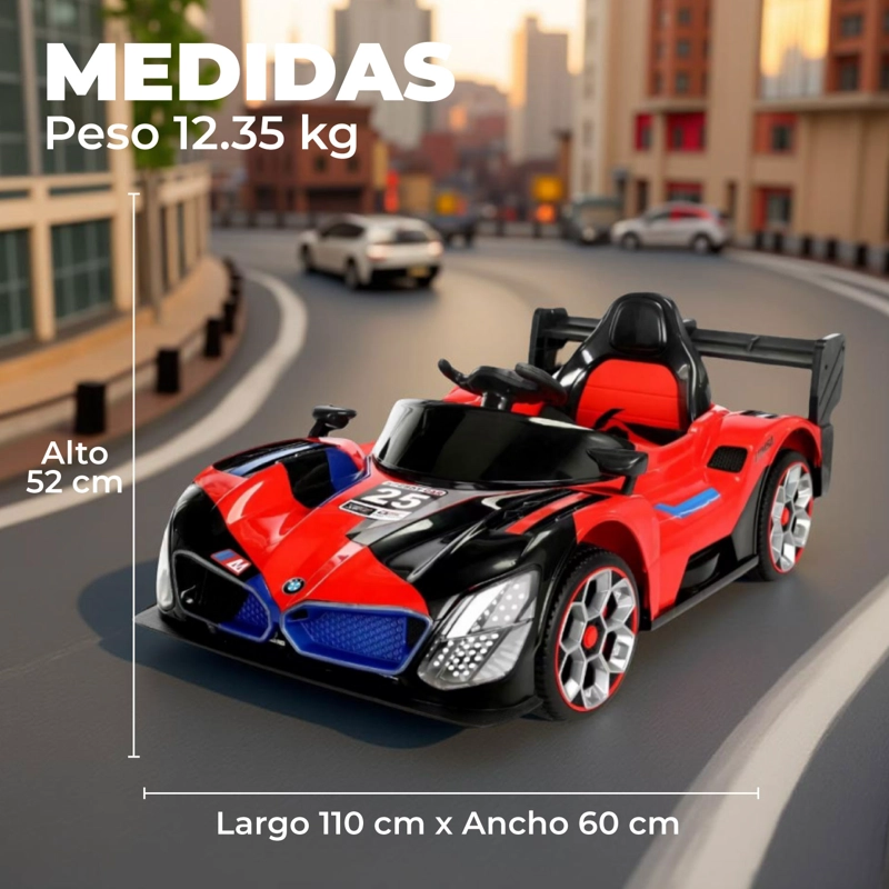 AUTO ELE CTRICO NIÑOS DEPORTIVO CON CONTROL LUCES LED Y SONIDO ROJO - 2