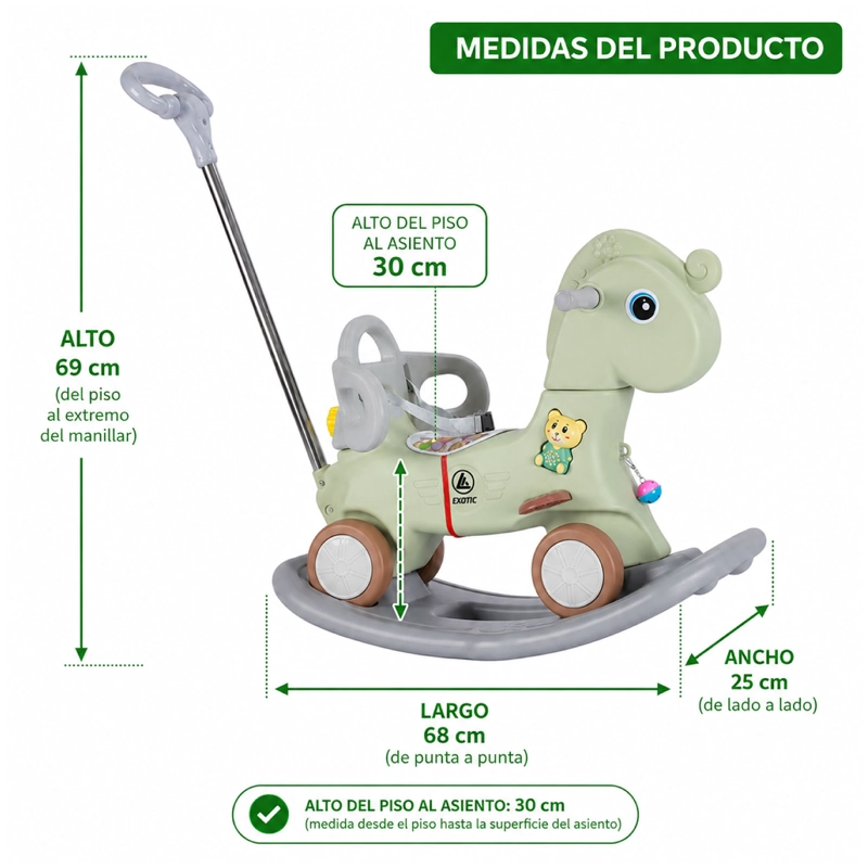 MECEDORA ANDADOR CON MANGO 2 EN 1 CABALLITO VERDE - 6