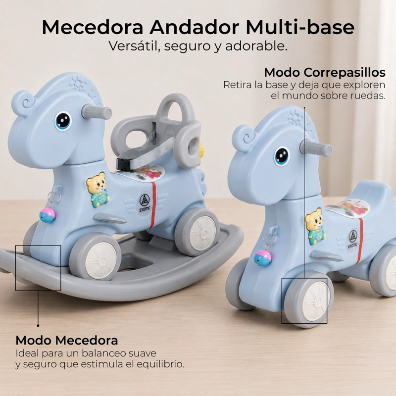 MECEDORA ANDADOR CON MANGO 2 EN 1 CABALLITO  AZUL - 7