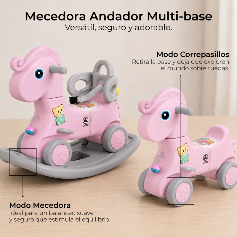 MECEDORA ANDADOR CON MANGO 2 EN 1 CABALLITO  ROSADO - 7
