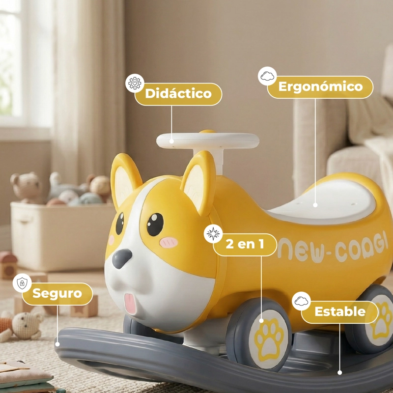 MECEDORA ANDADOR CON SONIDOS 2 EN 1 PERRITO  AMARILLO - 6
