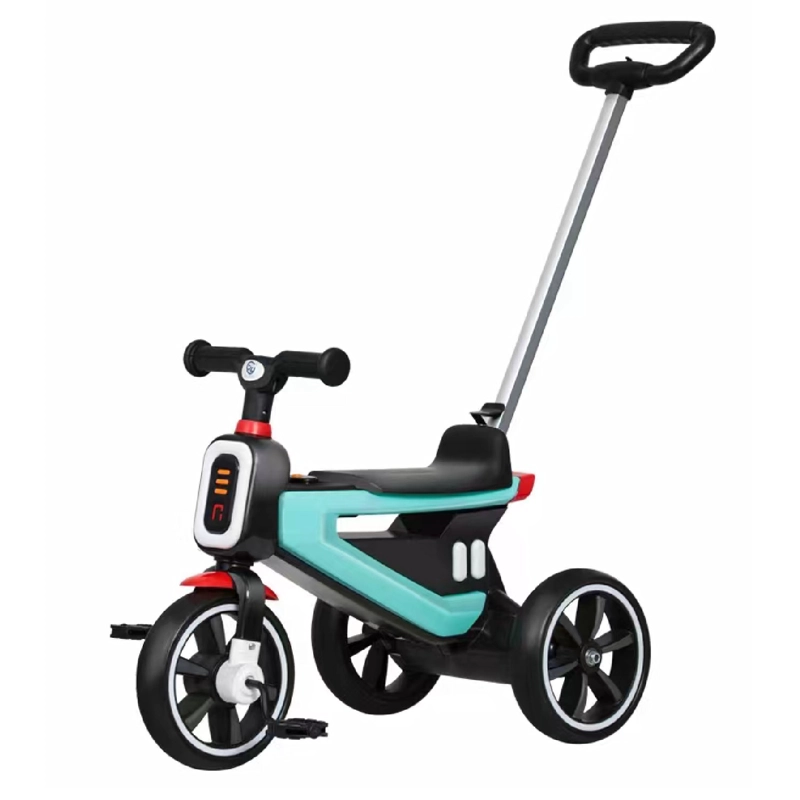 TRICICLO COCHE A PEDAL 2 EN 1 CON MANGO DESMONTABLE CELESTE - 1