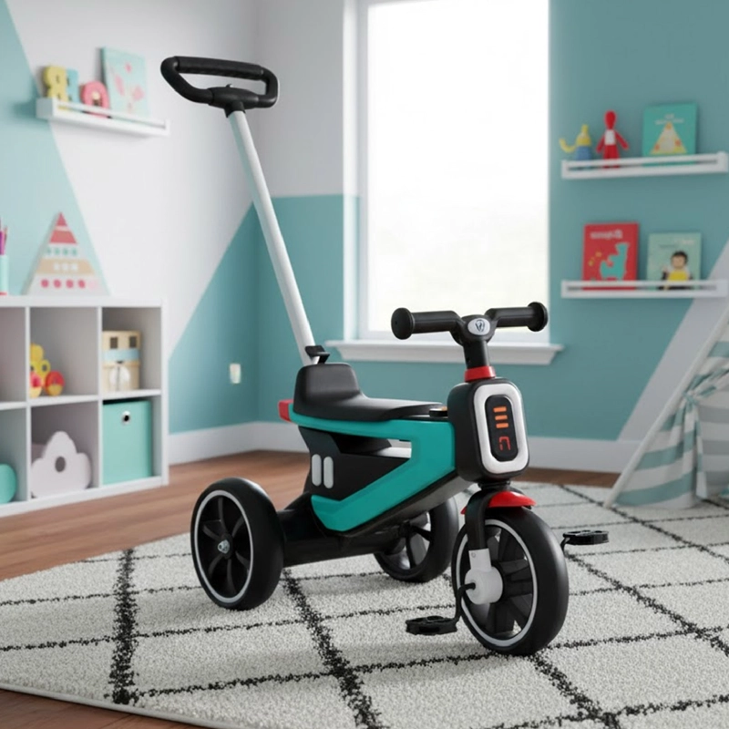 TRICICLO COCHE A PEDAL 2 EN 1 CON MANGO DESMONTABLE CELESTE - 2