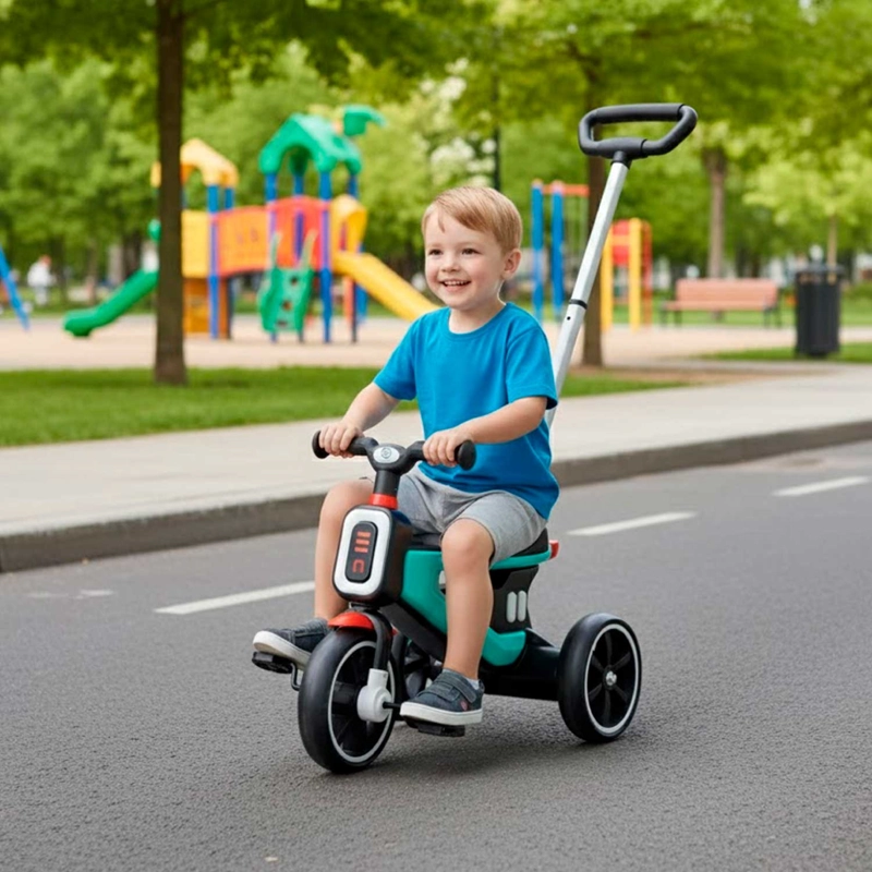 TRICICLO COCHE A PEDAL 2 EN 1 CON MANGO DESMONTABLE CELESTE - 3