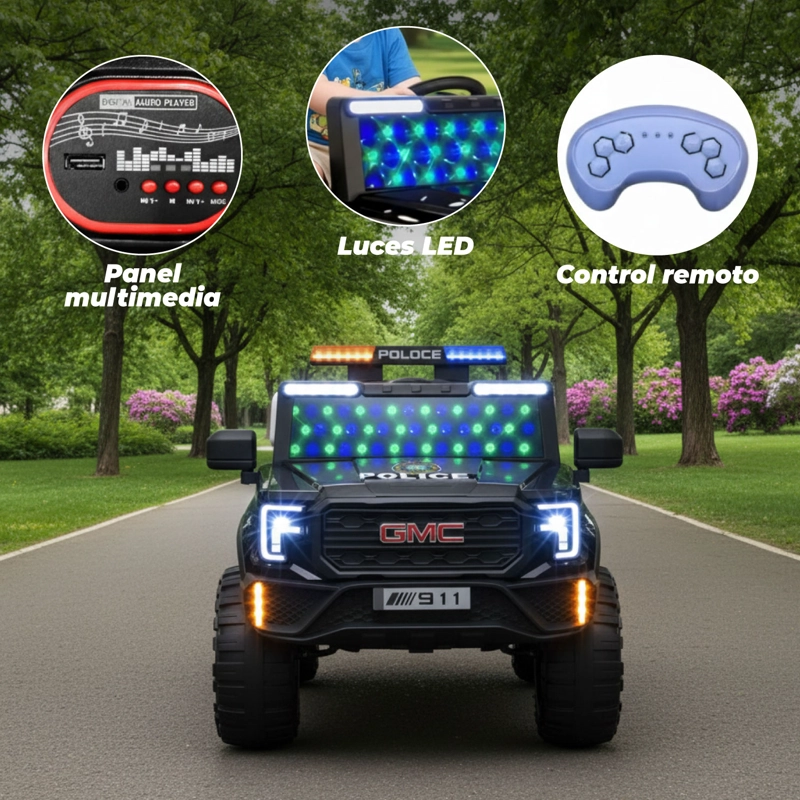 AUTO ELE CTRICO POLICIA NIÑOS LUCES LED Y SONIDO REALISTA - 3