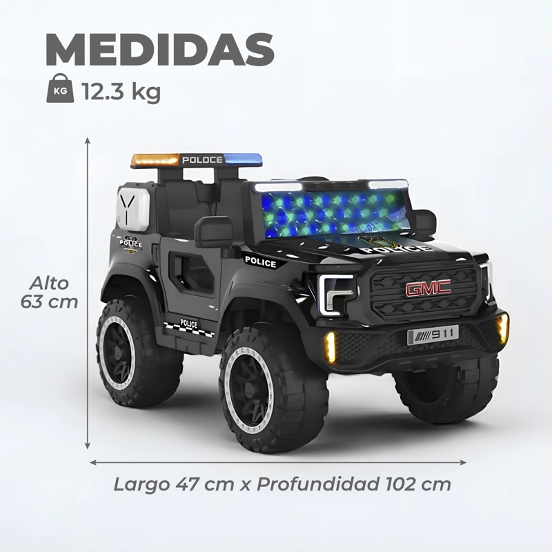 AUTO ELE CTRICO POLICIA NIÑOS LUCES LED Y SONIDO REALISTA - 4