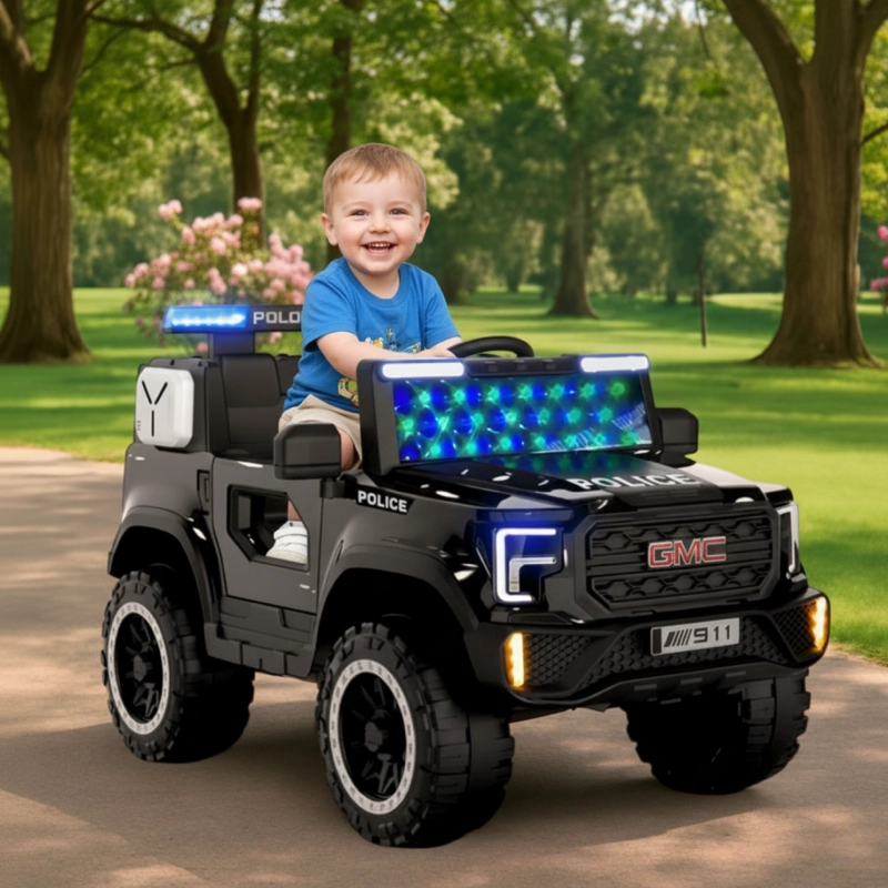 AUTO ELE CTRICO POLICIA NIÑOS LUCES LED Y SONIDO REALISTA - 5