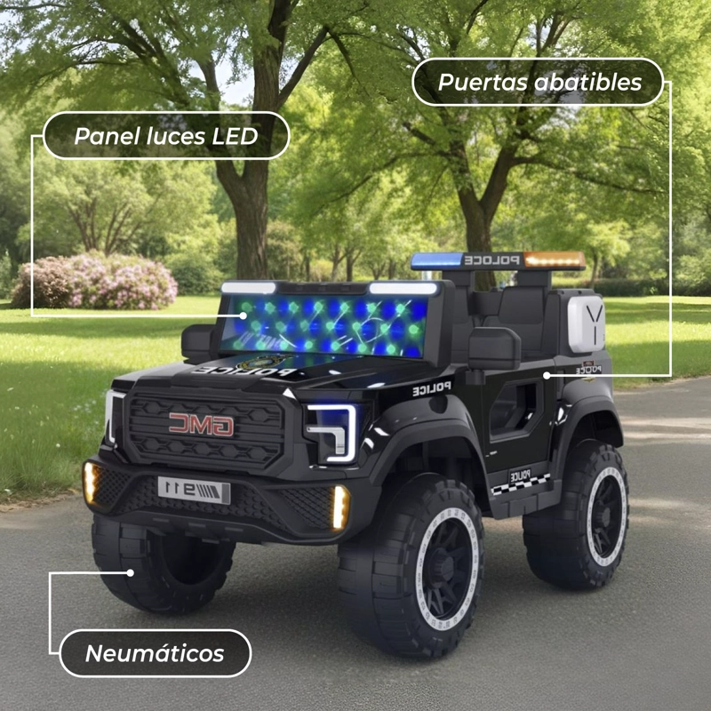 AUTO ELE CTRICO POLICIA NIÑOS LUCES LED Y SONIDO REALISTA - 6