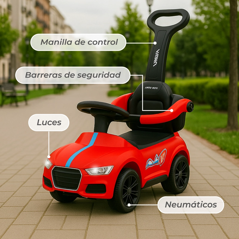 AUTO CORREPASILLO  MANGO DIRECCIONAL LUCES Y SONIDO ROJO - 6