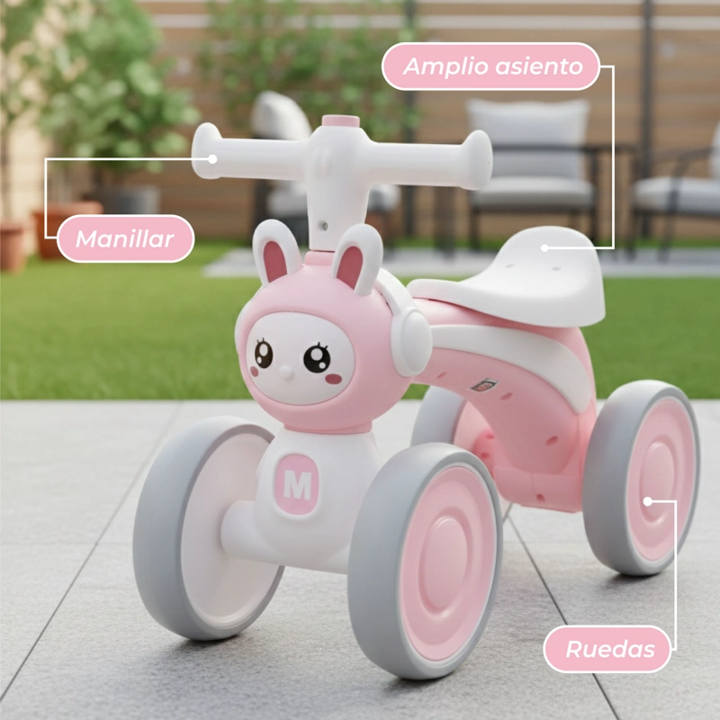 Correpasillo Para Bebé Bicicleta Equilibrio y Sonido Conejito - 6