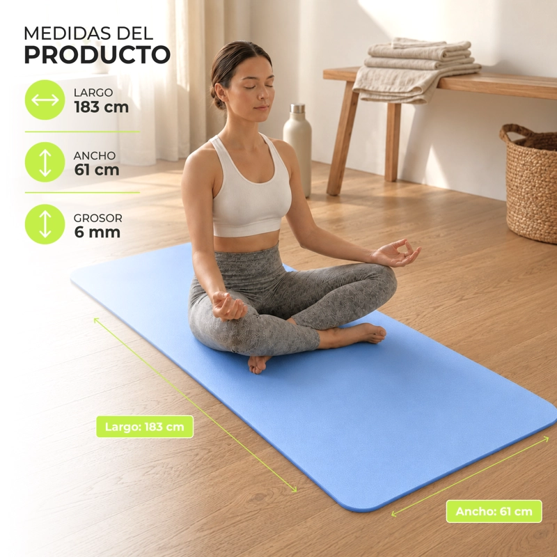 MAT YOGA BOLSO 6 MM COLCHONETA DEPORTIVA ANTIDESLIZANTE  AZUL - 3