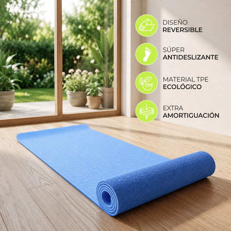 MAT YOGA BOLSO 6 MM COLCHONETA DEPORTIVA ANTIDESLIZANTE  AZUL - 4