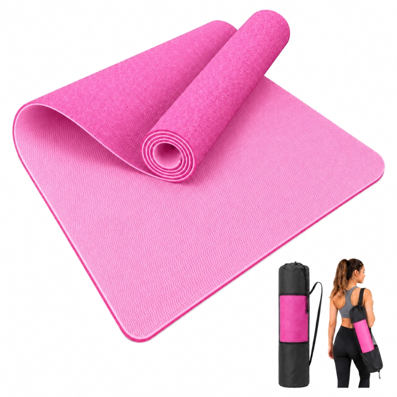 MAT YOGA BOLSO 6 MM COLCHONETA DEPORTIVA ANTIDESLIZANTE ROSADO - 1