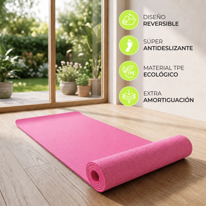 MAT YOGA BOLSO 6 MM COLCHONETA DEPORTIVA ANTIDESLIZANTE ROSADO - 4