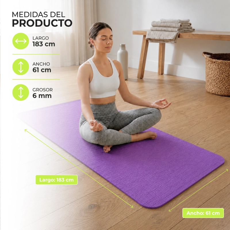 MAT YOGA BOLSO 6 MM COLCHONETA DEPORTIVA ANTIDESLIZANTE MORADO - 3