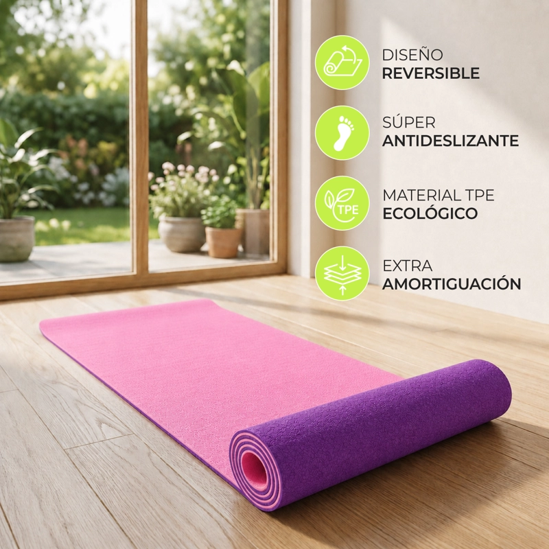 MAT YOGA BOLSO 6 MM COLCHONETA DEPORTIVA ANTIDESLIZANTE MORADO - 4
