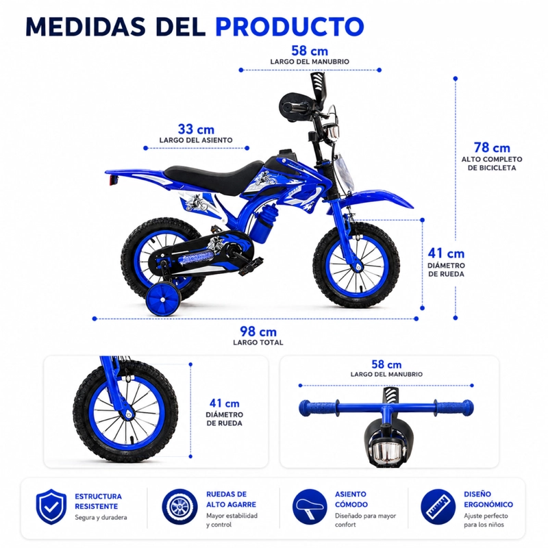 BICICLETA ARO16 BICIMOTO CON RUEDAS ESTABILIZADORAS INFANTIL - 3