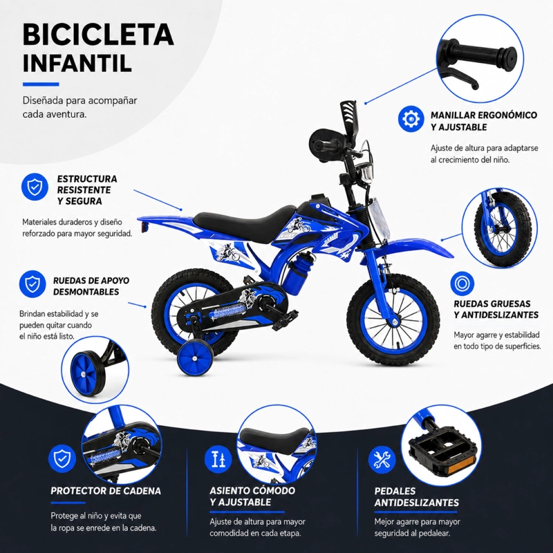 BICICLETA ARO16 BICIMOTO CON RUEDAS ESTABILIZADORAS INFANTIL - 4