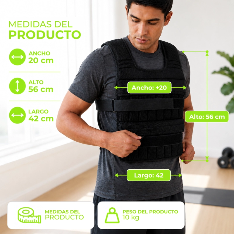 CHALECO CON PESO 10 KG LASTRADO AJUSTABLE ENTRENAMIENTO - 3