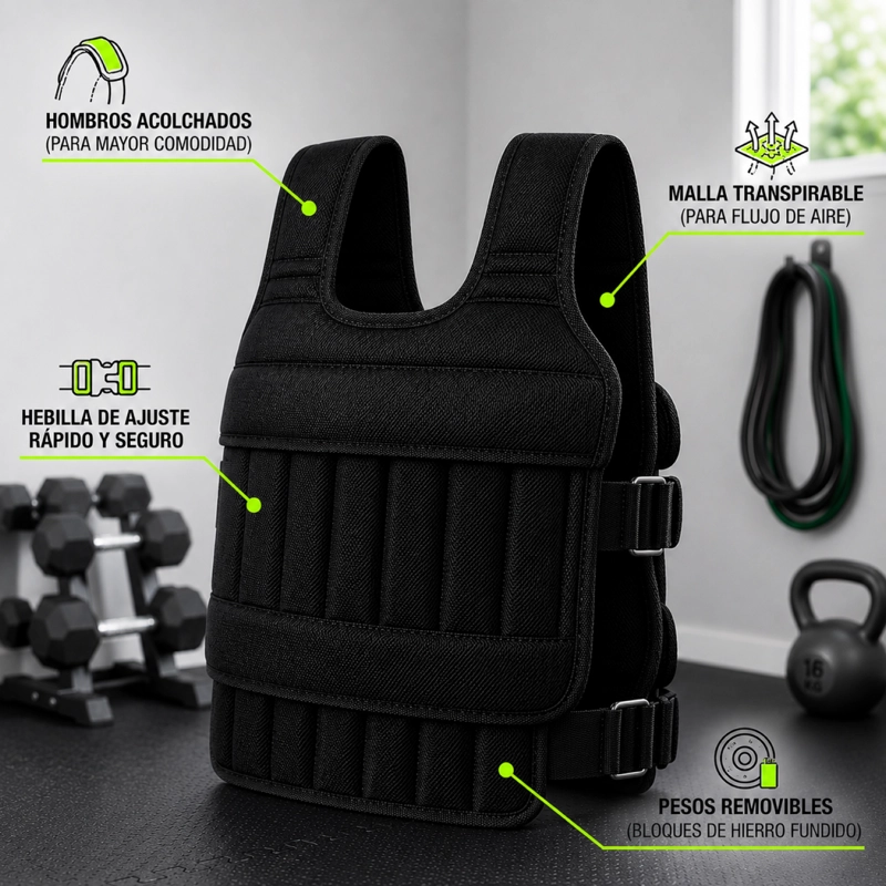 CHALECO CON PESO 10 KG LASTRADO AJUSTABLE ENTRENAMIENTO - 4