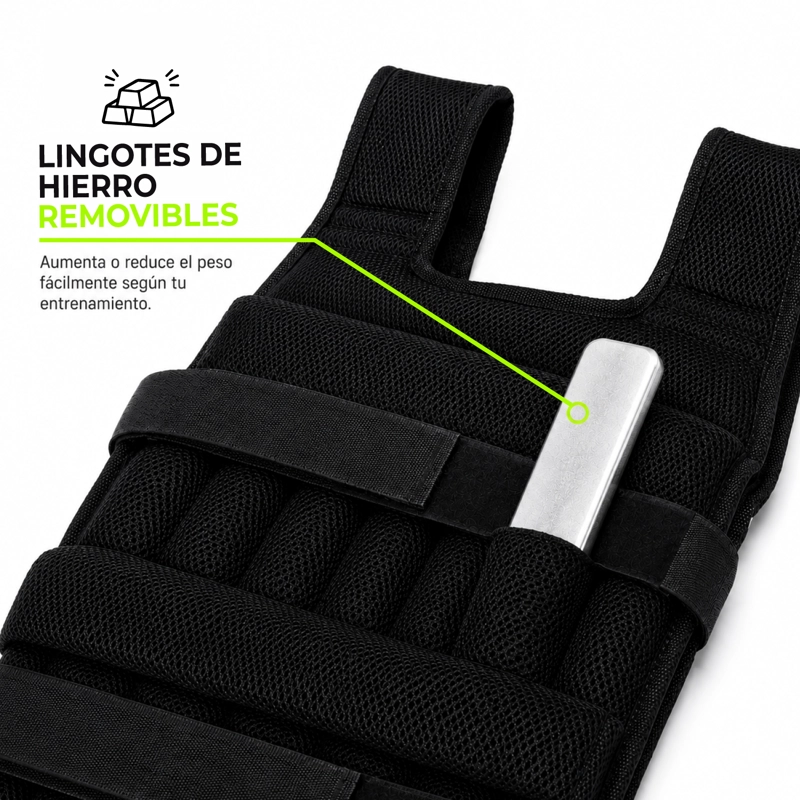 CHALECO CON PESO 10 KG LASTRADO AJUSTABLE ENTRENAMIENTO - 5