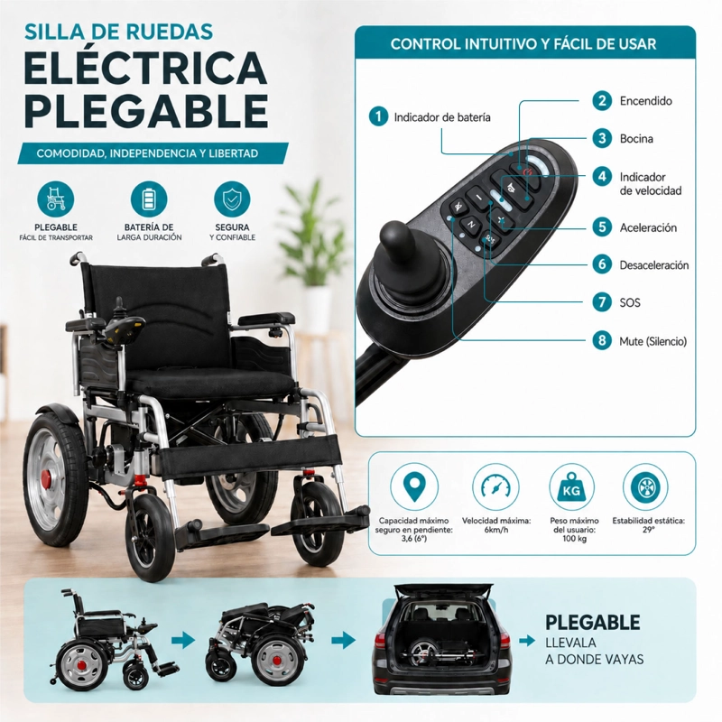 SILLA DE RUEDAS ELE CTRICA PLEGABLE PARA ADULTO CON JOYSTICK - 4