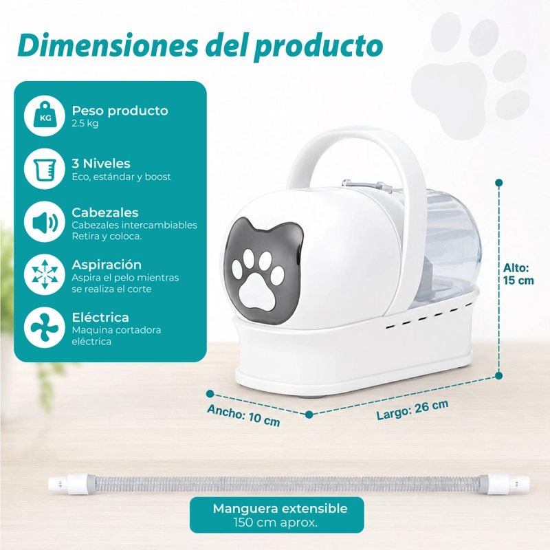 KIT DE ASEO 7 EN 1 MAQUINA CORTAPELO Y ASPIRADORA PERRO GATO - 3