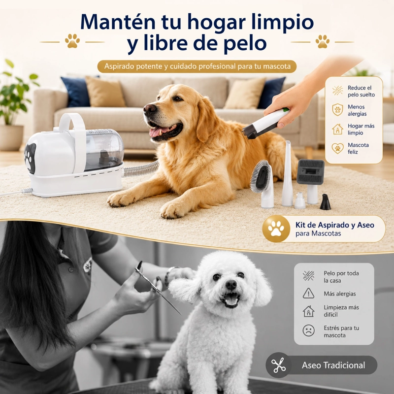 KIT DE ASEO 7 EN 1 MAQUINA CORTAPELO Y ASPIRADORA PERRO GATO - 5