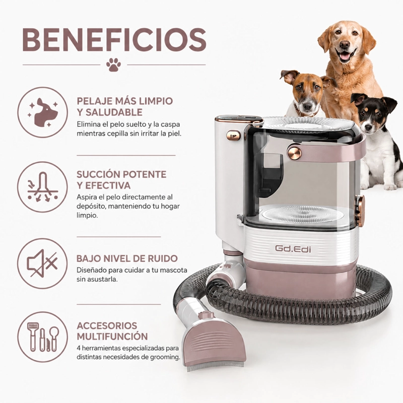 KIT DE ASEO PARA MASCOTAS CORTAPELO Y ASPIRADORA PERRO GATO - 3