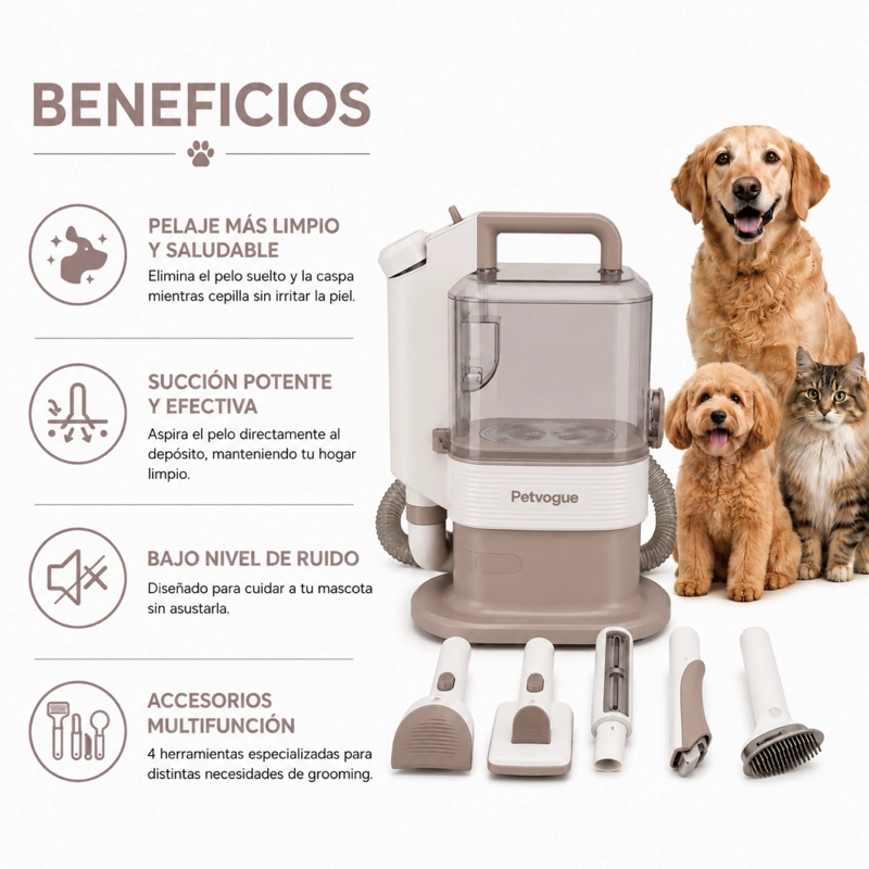 KIT DE ASEO PARA MASCOTAS CORTAPELO Y ASPIRADORA PERRO GATO - 3