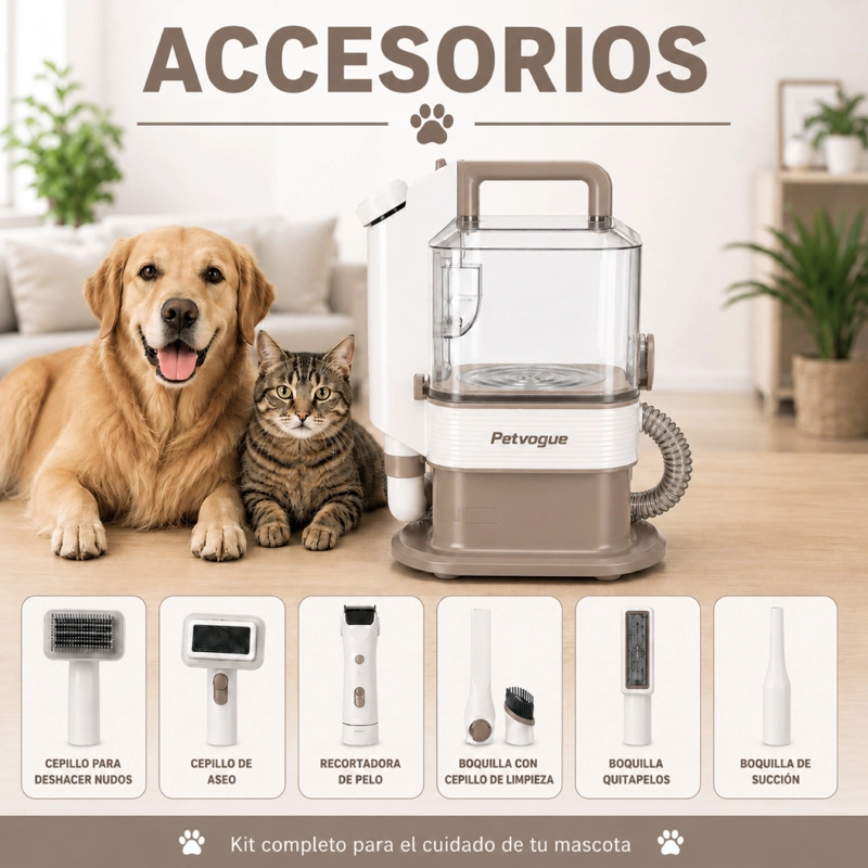 KIT DE ASEO PARA MASCOTAS CORTAPELO Y ASPIRADORA PERRO GATO - 5