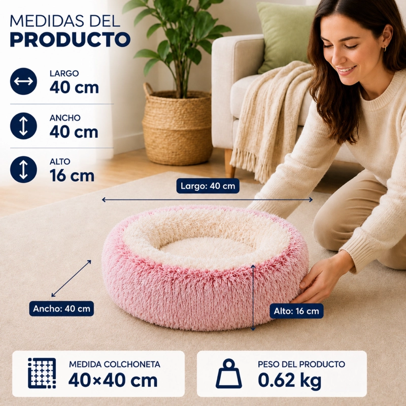 CAMA NIDO  ANTIESTRES  REDONDA PARA PERRO Y GATO 40CM - 3